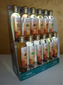 Pachet promotional: display prezentare+ arome concentrate pentru sauna camylle franta