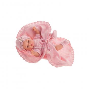 Papusa fetita Peke posturitas, cu patutrica roz, 29 cm,  Antonio Juan