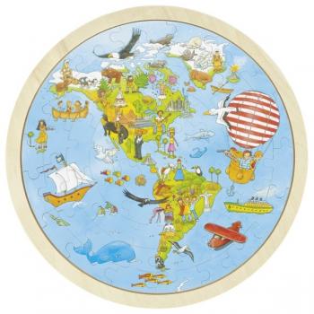 Puzzle circular din lemn calatorie prin lume