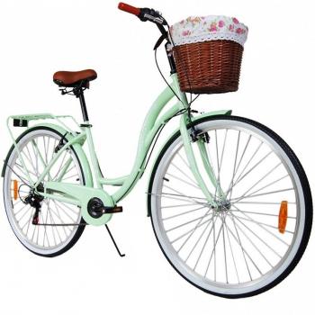 Bicicleta de dama, 28 inch, 6 viteze, cadru otel fara bara, cos ratan