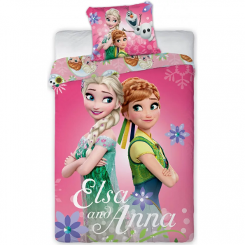Set lenjerie pat copii Frozen Elsa and Anna 100x135 + 40x60 SunCity FRA576487