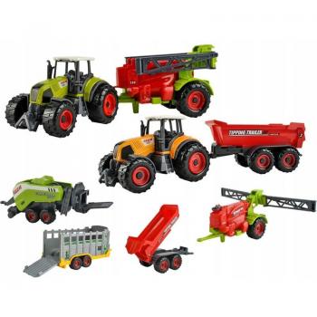 Set 6 utilaje de jucarie pentru ferma, tractoare, remorci, masini agricole pentru copii