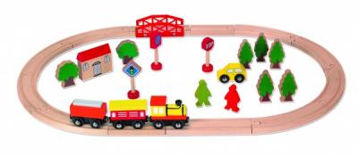 Tren lemn cu sina inclusa si accesorii RS Toys