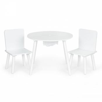 Set de masa cu doua scaune pentru copii si loc de depozitare jucarii ecotoys wh135 - alb