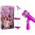 Microfon roz cu stativ si proiector de jucarie, karaoke pentru fetite, leantoys, 3586
