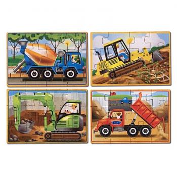 Set 4 Puzzle Lemn In Cutie Vehicule Pentru Constructii Melissa And Doug