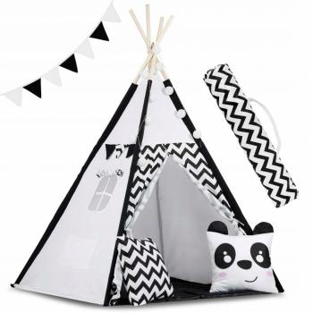 Cort de joaca pentru copii cu ghirlanda,lumini si 2 pernite ricokids 740005, 120 x 120 x 165 cm - panda