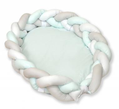 Amy - baby nest si bumper impletit, detasabile, 80 x 50 cm alb gri mint
