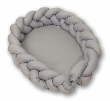 Amy - baby nest si bumper impletit, detasabile, 80 x 50 cm, pure gri