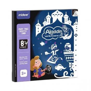 Set educativ 2 in 1: Scratch art si proiector poveste Aladin si lampa fermecata Mideer MD4149