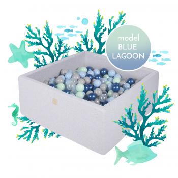 Piscina uscata cu 300 de bile (babyblue, mint, blue perlat, transparent) meowbaby  , blue lagoon, 90x90x40 cm, gri