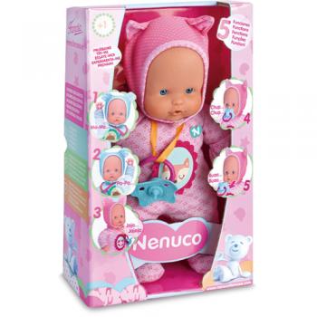 Papusa bebelus nenuco in pijama roz cu 5 functii