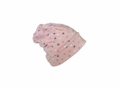 Caciula pink stars, cu bordura, kidsdecor, in strat dublu, din bumbac - 33-36 cm