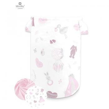 MimiNu - Cos rotund pentru depozitare jucarii, 50x35 cm, Baby Shower Pink