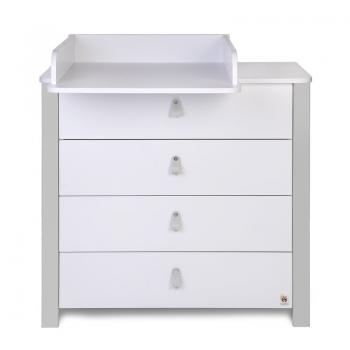 Comoda de infasat YappyEtude din lemn, Cu patru sertare, Cu blat de infasat detasabil, YappyKids, 89x86x50 cm, Gri