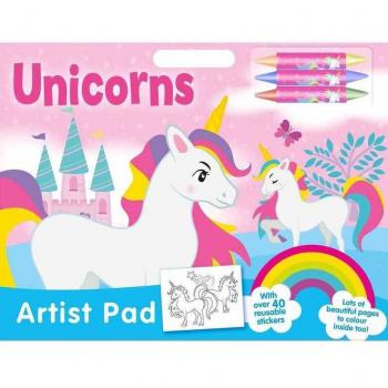 Bloc de colorat Unicorns Artist Pad cu stickere Alligator AB3049UNAR2