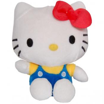 Jucarie din plus hello kitty cu salopeta albastra, 17 cm