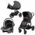 Carucior 3 in 1, Trio Comfort, Cu cadru din aluminiu, Cu landou intarit, Reversibil, Scoica auto, Parte sport cu sezut reversibil, Geanta pentru mamici, FreeON, Black