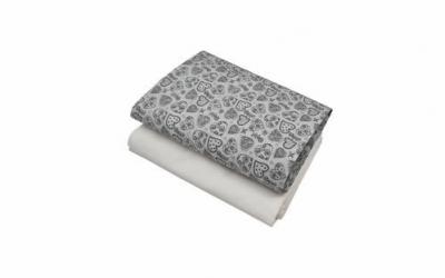 Set cearceafuri "gray hearts", patut bebelus,  kidsdecor, cu elastic din bumbac - 60x85 cm