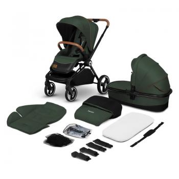 Lionelo - Carucior compact Mika, 2 in 1, Cadru din aluminiu, Cu landou intarit si salteluta moale, Reversibil, Maner ajustabil, Huse pentru picioare, Plasa de tantari, Husa de ploaie, Pana la 22 kg, Verde