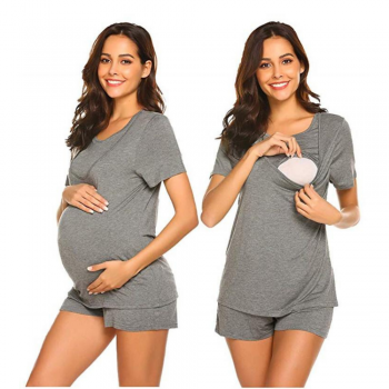 Pijama gravide cu mânecă scurtă pentru sarcină și alăptare