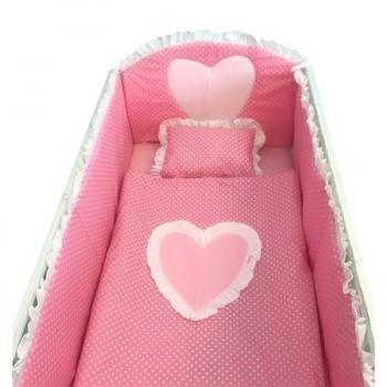 Lenjerie de pat bebelusi te iubesc puisor 140x70 cm roz cu alb
