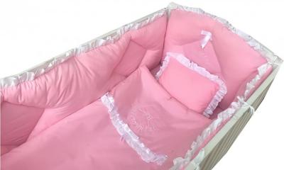 Lenjerie de pat brodata, pt bebelusi, cu aparatori laterale roz - 140*70 cm