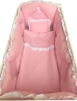 Lenjerie de pat brodata, pt bebelusi, cu aparatori laterale roz - 120*60 cm