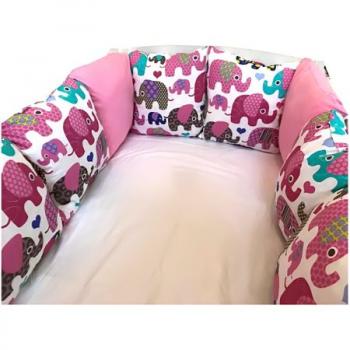 Set pernute pufoase aparatori laterale protectii pat 120x60 cm deseda roz