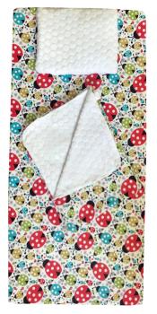 Set 3 piese de iarna paturica cu cearsaf si pernuta pentru pat 120x60 cm deseda buburuze colorate