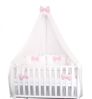 Lenjeria pat 120x60 cm cu 4 perne super groase, cearsaf, și fundite roz pal deseda