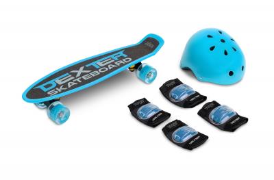 Skateboard cu casca, cotiere si genunchiere toyz dexter albastru