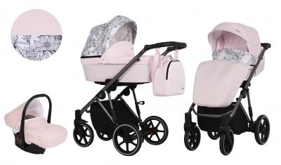 Carucior kunert molto 3 in 1 flori roz cadru grafit