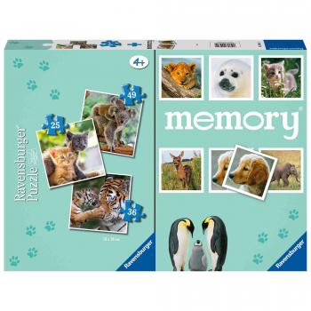 Puzzle + joc memory animale, 25/36/49 piese