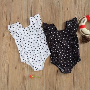 Costum de baie cu bulinute alb/negru (culoare: negru, marime: 120)