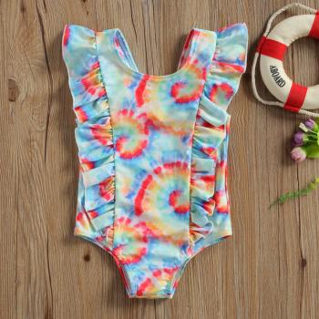 Costum de baie multicolor cu volanne verticale (marime: 110)