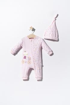 Salopeta cu bulinute cu caciulita pentru bebelusi cats, tongs baby (culoare: roz, marime: 3-6 luni)