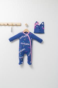 Salopeta cu caciulita pentru bebelusi colorful autum, tongs baby (culoare: albastru, marime: 0-3 luni)