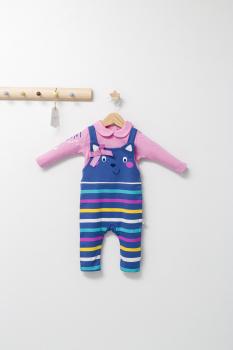 Set salopeta cu bluzita pentru bebelusi colorful autum, tongs baby (culoare: albastru, marime: 6-9 luni)