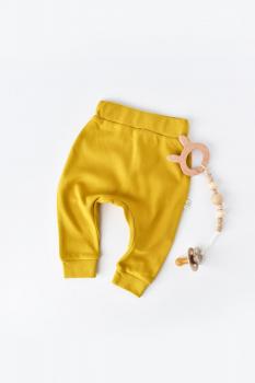 Pantaloni bebe unisex din bumbac organic galben (marime: 9-12 luni)