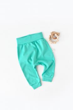 Pantaloni bebe unisex din bumbac organic turcoaz (marime: 6-9 luni)