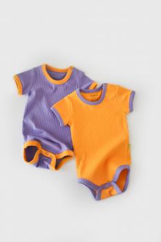 Set 2 body-uri ribana bebe unisex din bumbac organic si 5%elastan - galben/mov (marime: 9-12 luni)