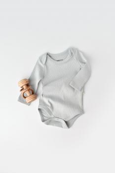 Body bebe unisex cu maneca lunga din 95% bumbac organic cu 5% elastan - gri, baby cosy (marime: 6-9 luni)