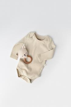 Body bebe unisex cu maneca lunga din 95% bumbac organic cu 5% elastan - crem, baby cosy (marime: 9-12 luni)