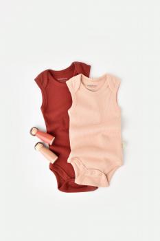 Set 2 body-uri fara maneci bebe unisex din bumbac organic si modal - caramiziu/somon, baby cosy (marime: 6-9 luni)