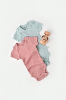 Set 2 body-uri bebe unisex din bumbac organic si modal - mint/rose, baby cosy (marime: 6-9 luni)