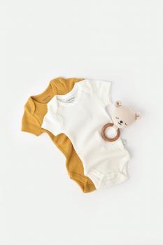 Set 2 body-uri bebe unisex din bumbac organic si modal - mustar/ecru, baby cosy (marime: 6-9 luni)