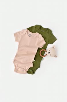 Set 2 body-uri bebe unisex din bumbac organic si modal - verde/blush, baby cosy (marime: 6-9 luni)