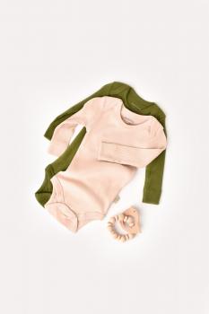 Set 2 body-uri cu maneca lunga bebe unisex din bumbac organic si modal - verde/blush, baby cosy (marime: 6-9 luni)