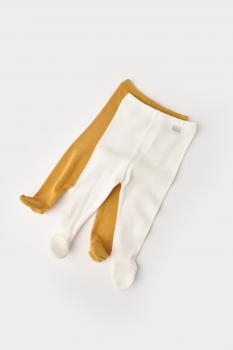 Set 2 pantaloni cu botosei bebe unisex din bumbac organic si modal - mustar/ecru, baby cosy (marime: 3-6 luni)